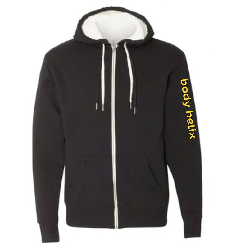 Black zip up best sale hoodie with white strings